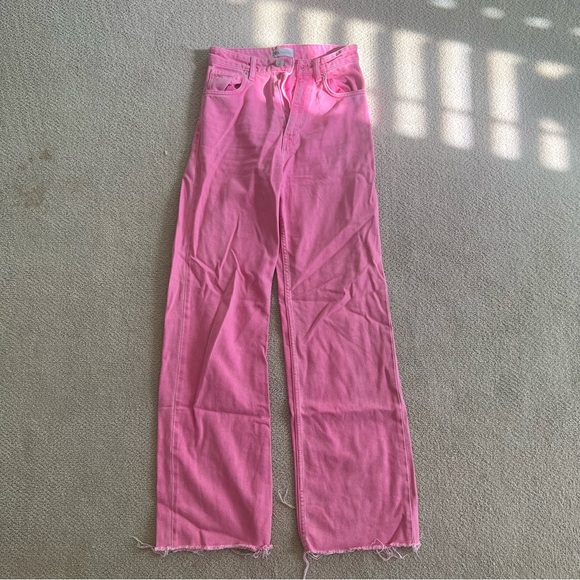Zara Hi-Rise Wide Leg Pink Full Length Jeans - Picture 5 of 6